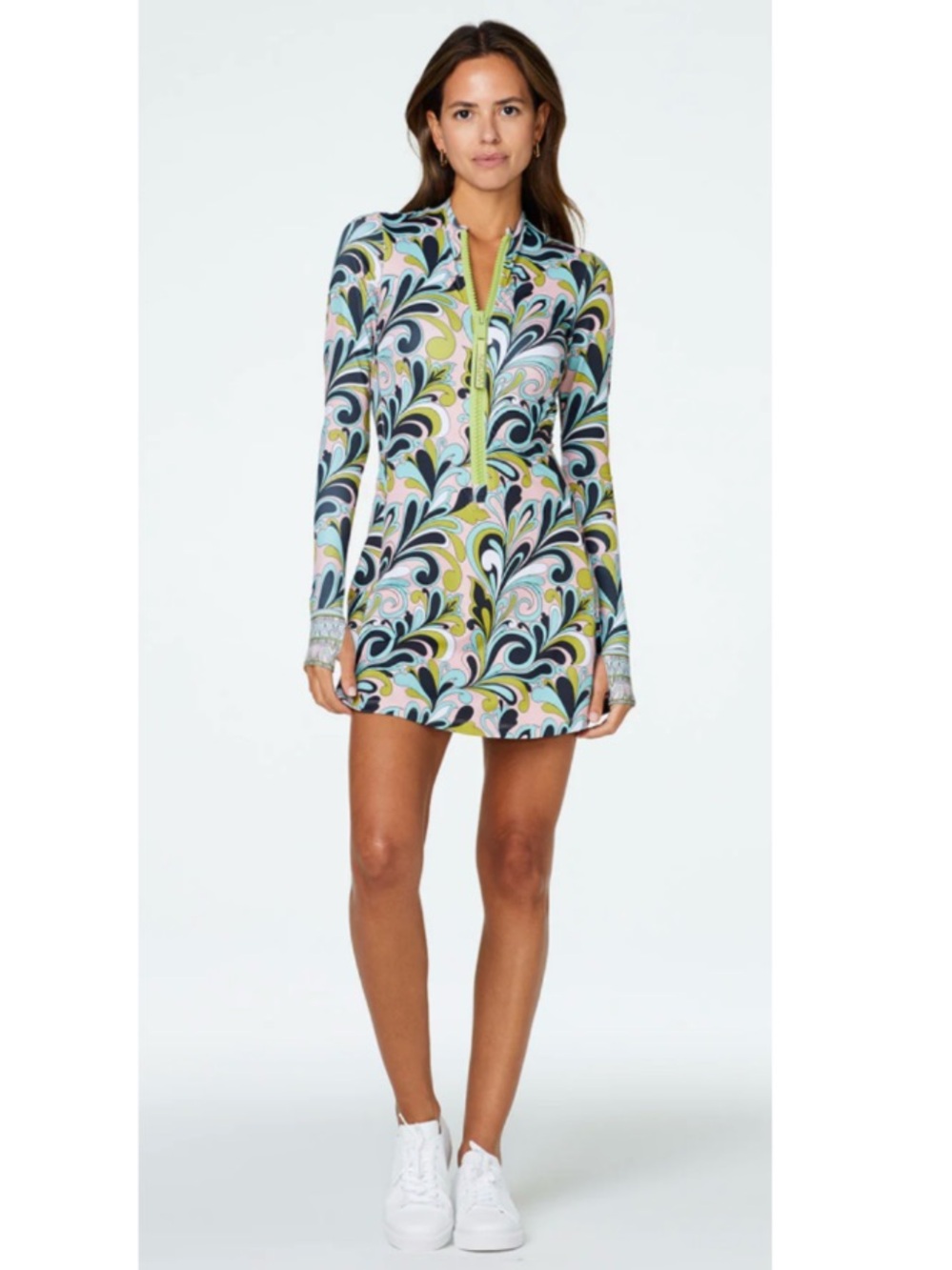 Free People Watskin Lou Paisley Tennis Built-in-Shorts Mini Dress Teal Medium